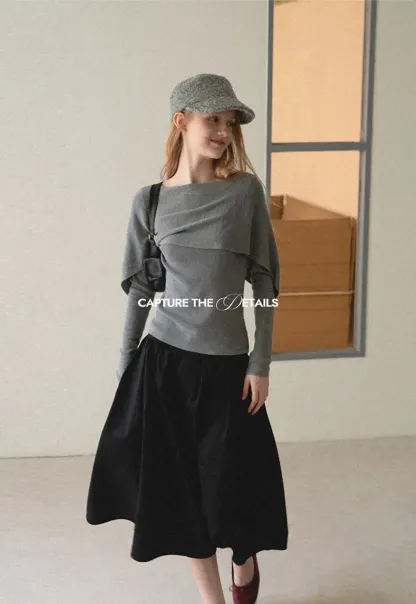A-Line Pleated Midi Skirt