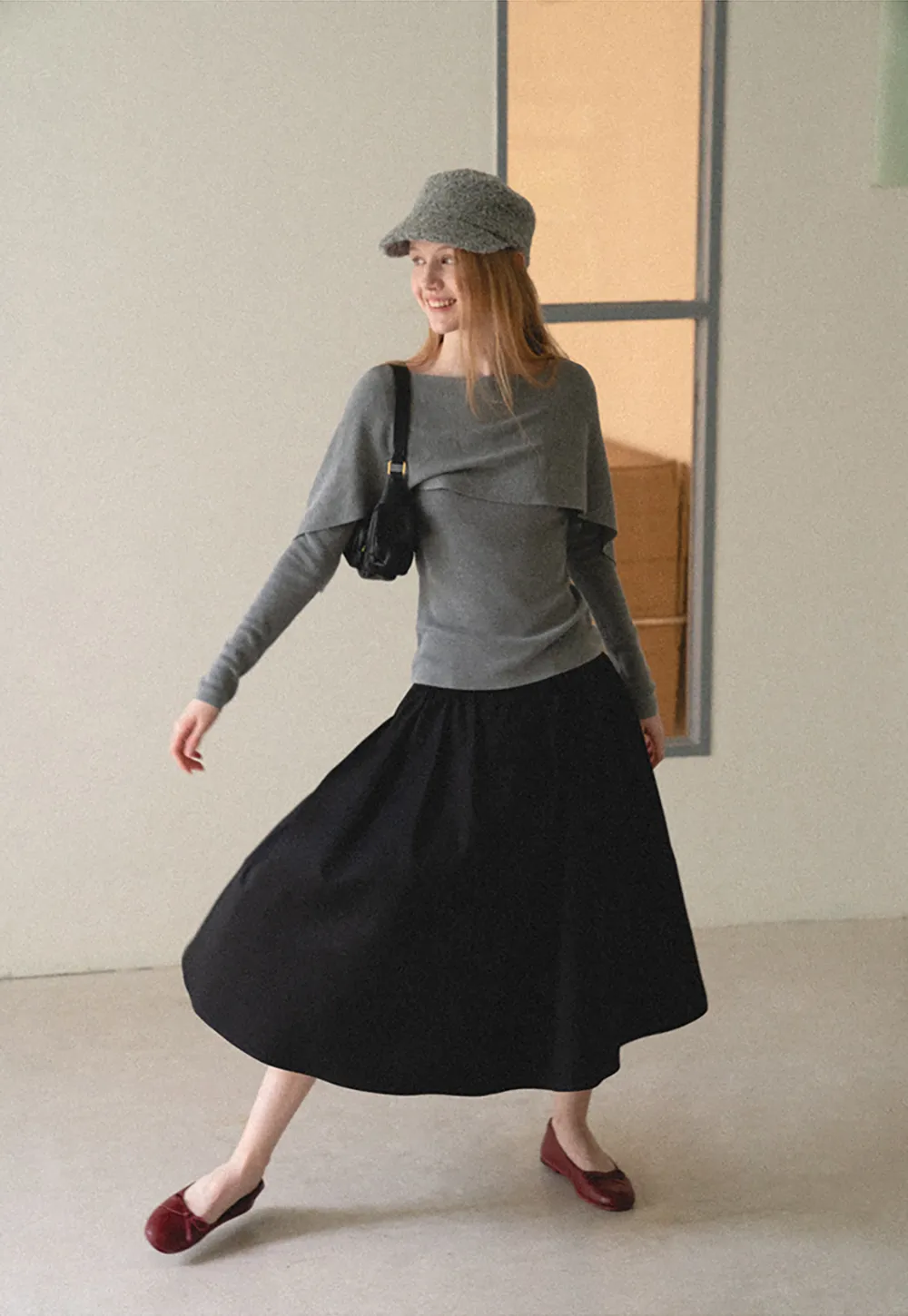 A-Line Pleated Midi Skirt