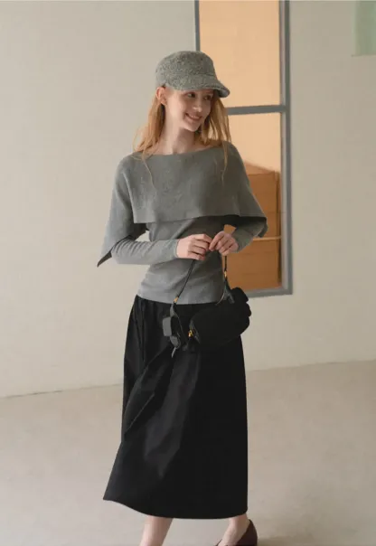 A-Line Pleated Midi Skirt