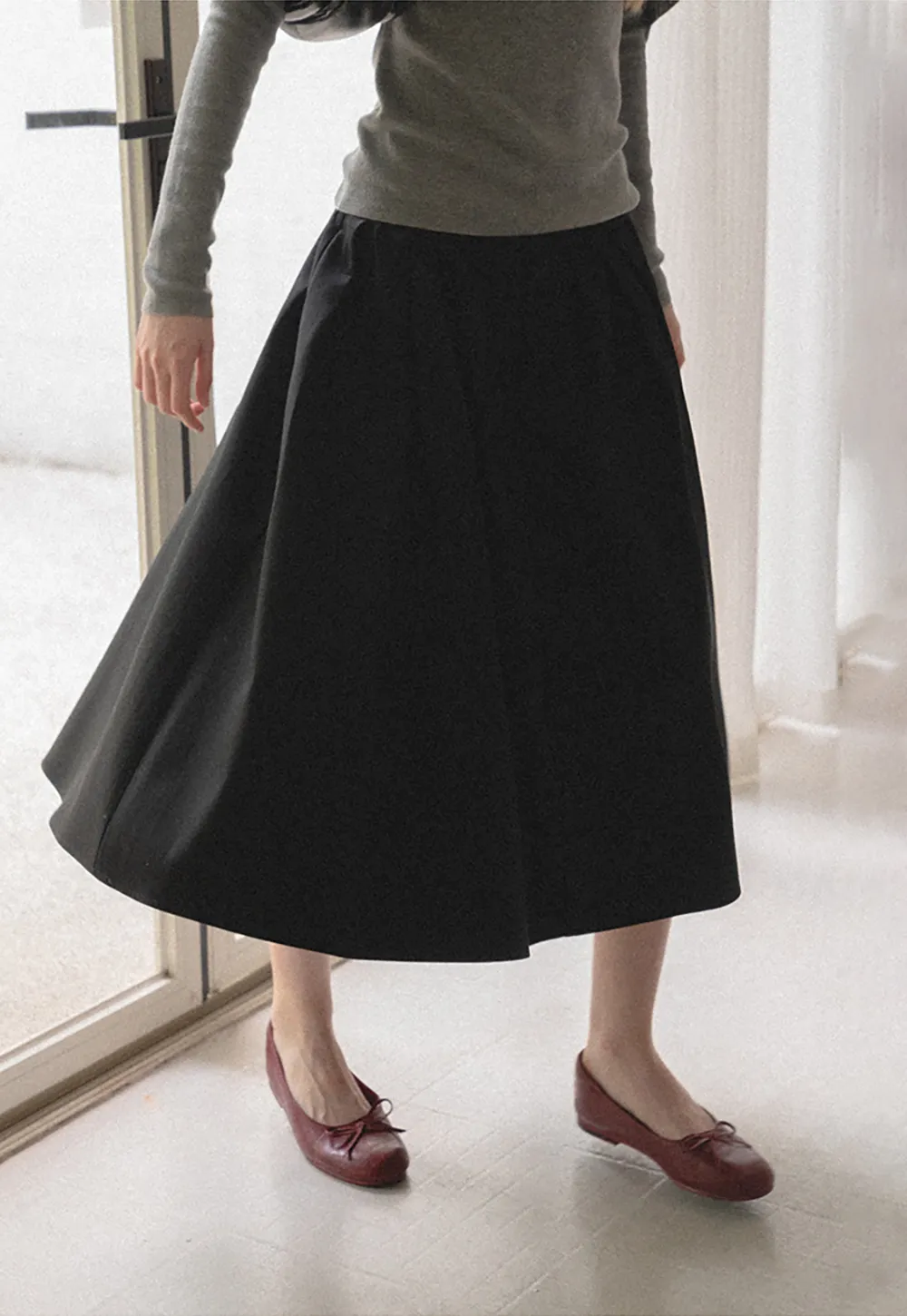 A-Line Pleated Midi Skirt
