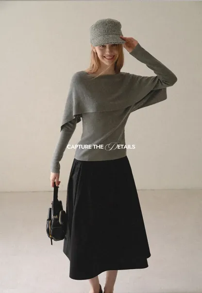 A-Line Pleated Midi Skirt