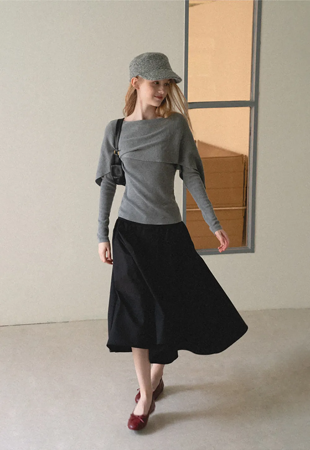 A-Line Pleated Midi Skirt
