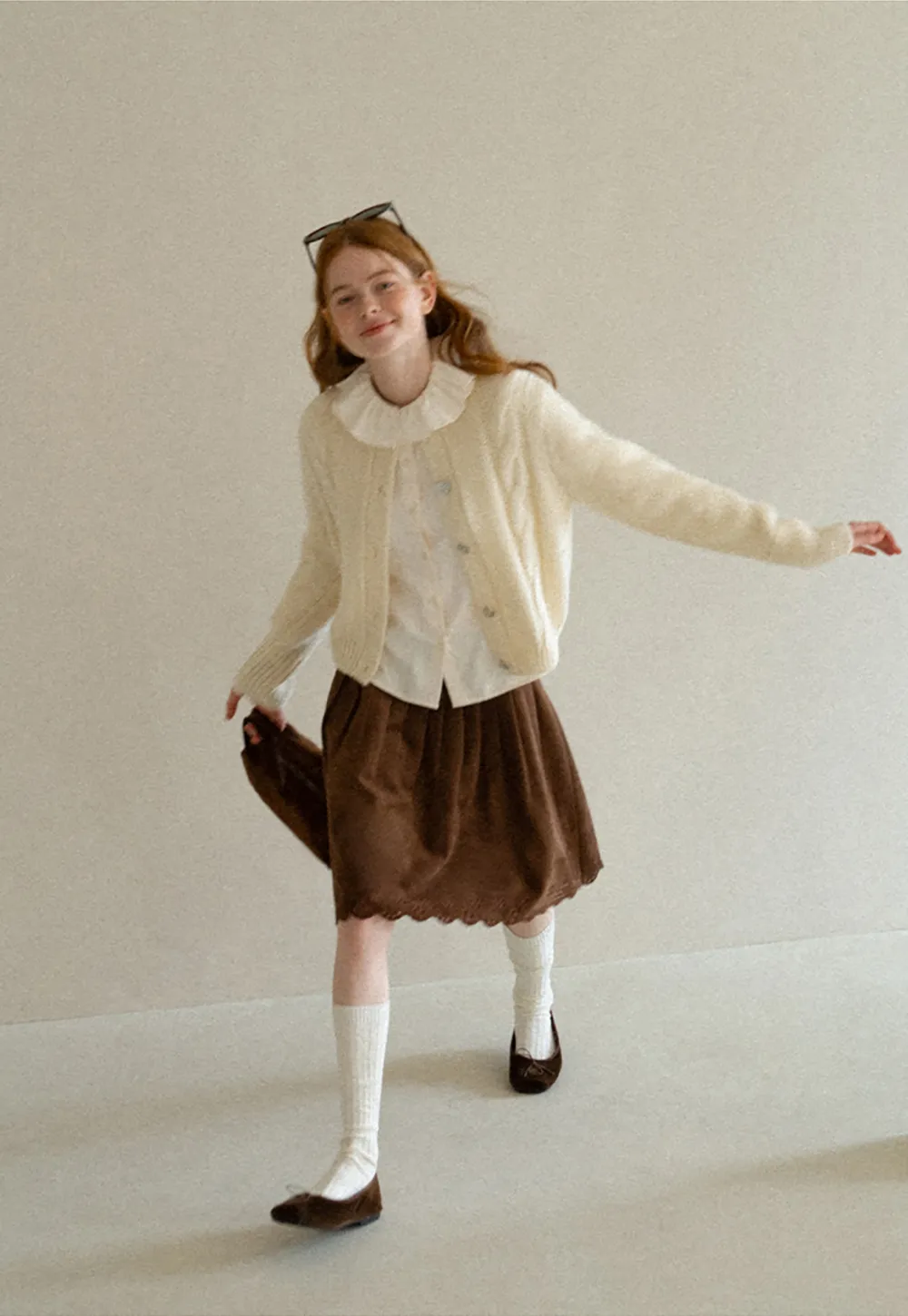 Pleated Skirt with Laser Cut Floral Hem