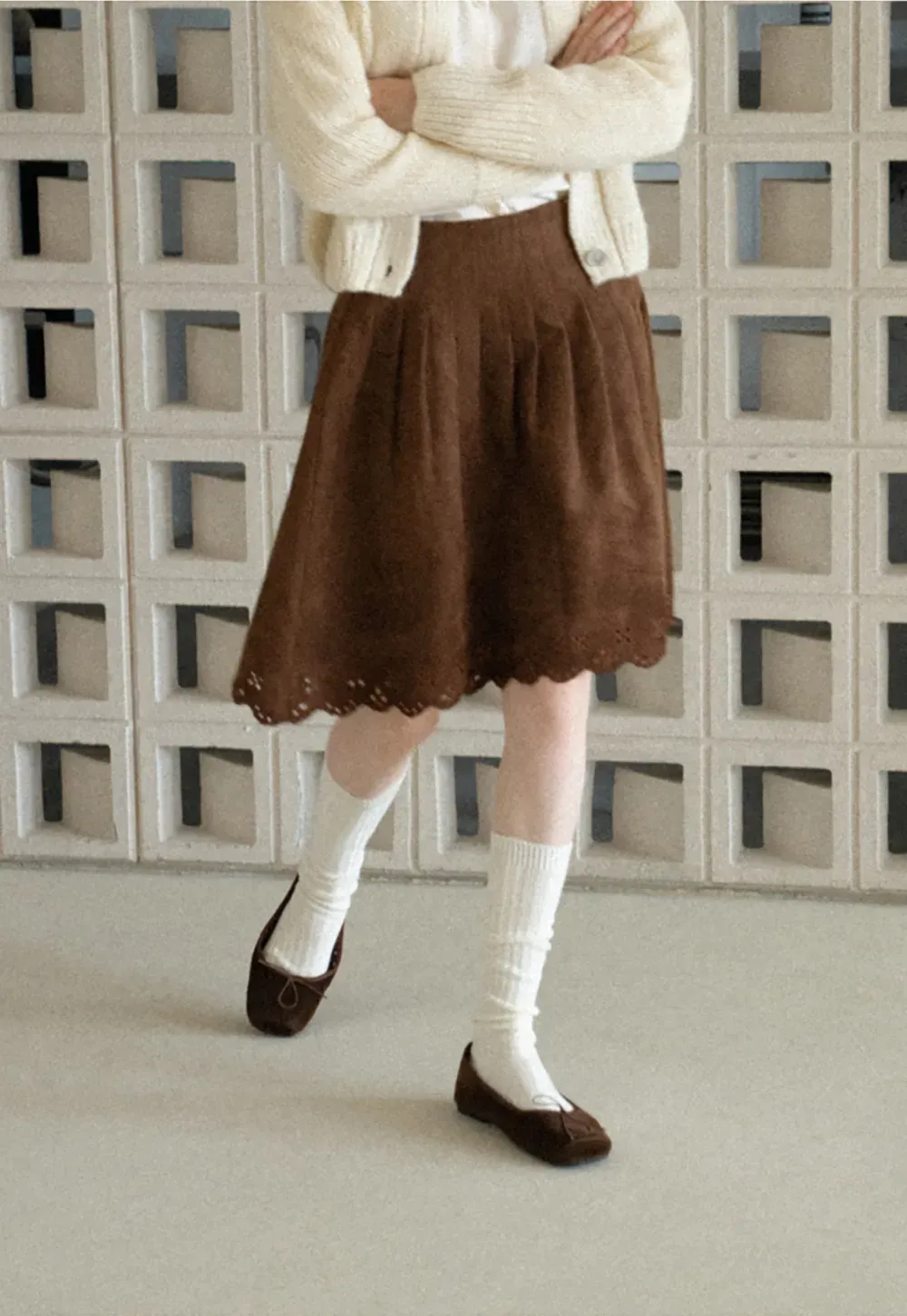 Pleated Skirt with Laser Cut Floral Hem