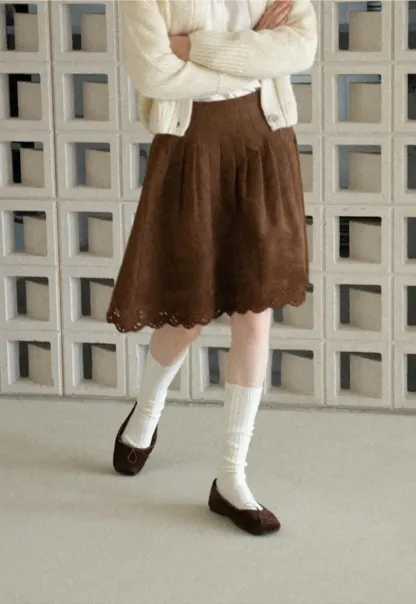 Pleated Skirt with Laser Cut Floral Hem