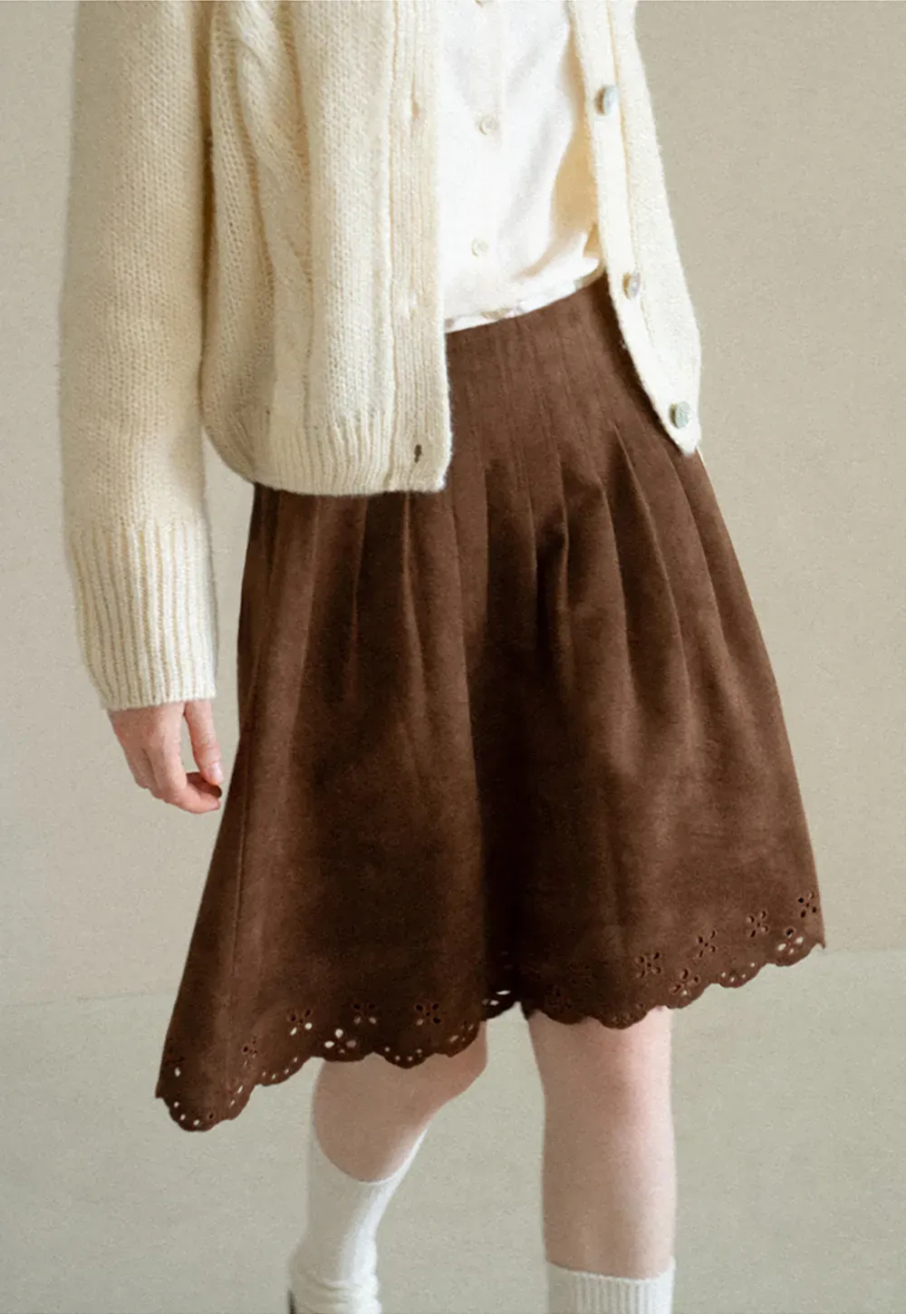 Pleated Skirt with Laser Cut Floral Hem