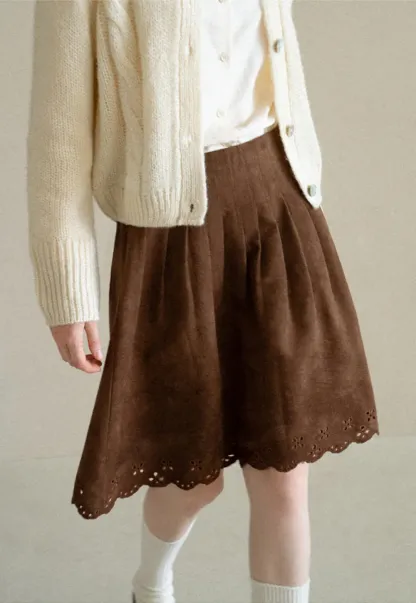 Pleated Skirt with Laser Cut Floral Hem