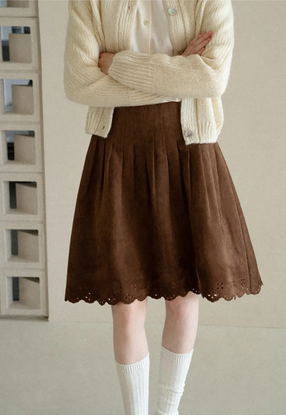 Pleated Skirt with Laser Cut Floral Hem