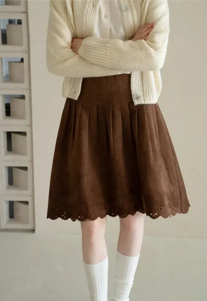 Pleated Skirt with Laser Cut Floral Hem