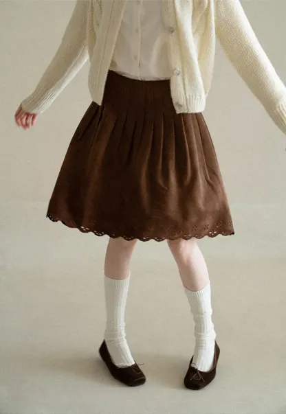 Pleated Skirt with Laser Cut Floral Hem