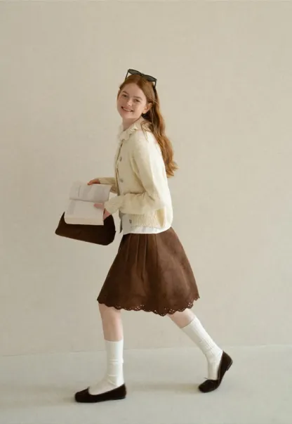 Pleated Skirt with Laser Cut Floral Hem