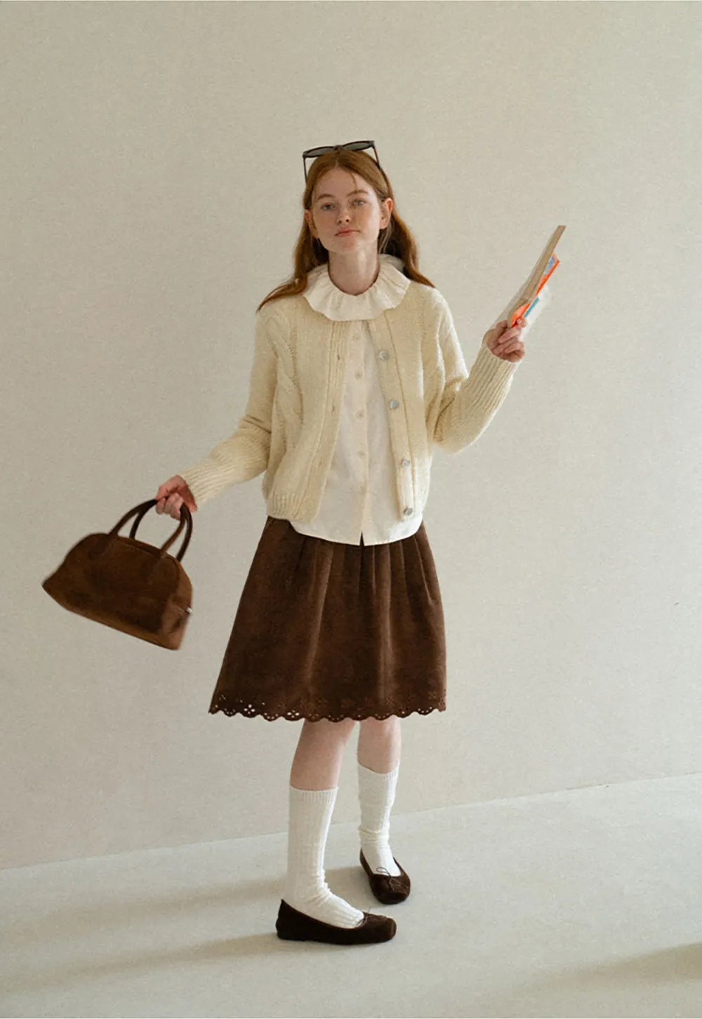 Pleated Skirt with Laser Cut Floral Hem