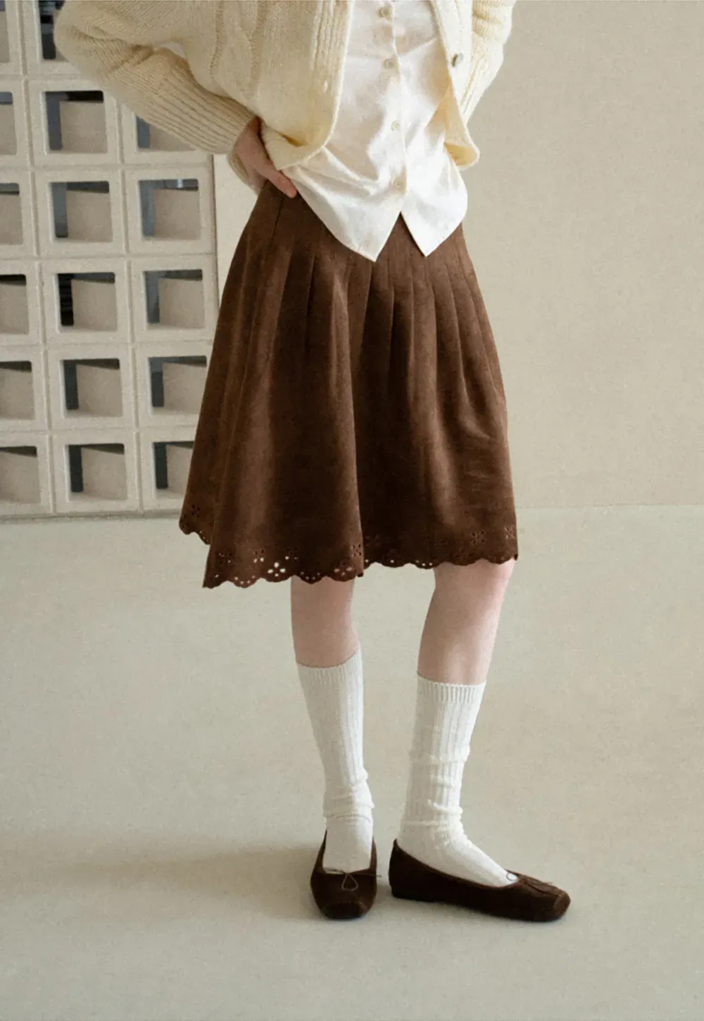 Pleated Skirt with Laser Cut Floral Hem