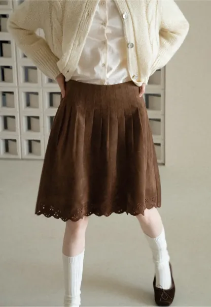 Pleated Skirt with Laser Cut Floral Hem