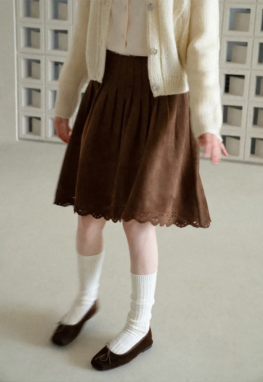 Pleated Skirt with Laser Cut Floral Hem