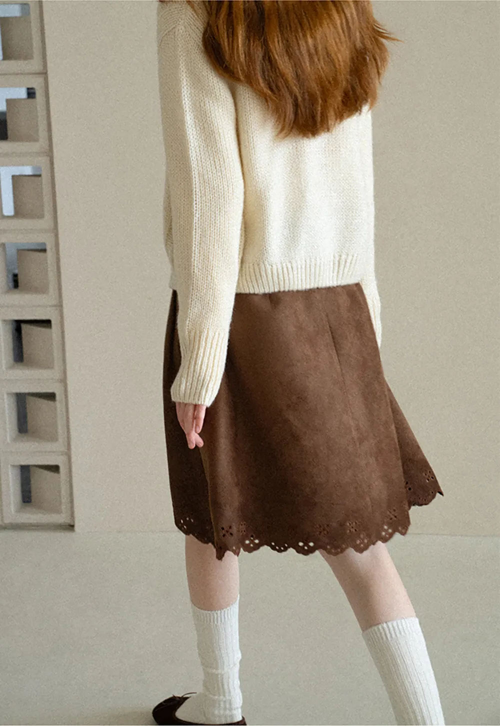 Pleated Skirt with Laser Cut Floral Hem