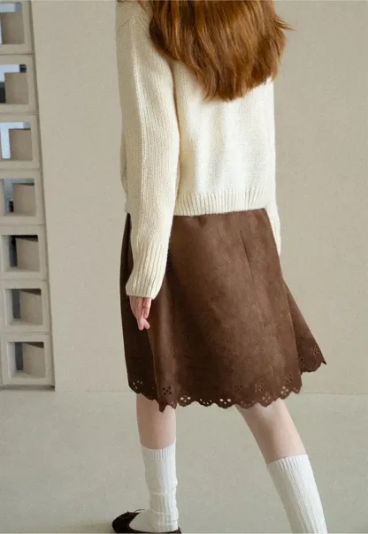 Pleated Skirt with Laser Cut Floral Hem
