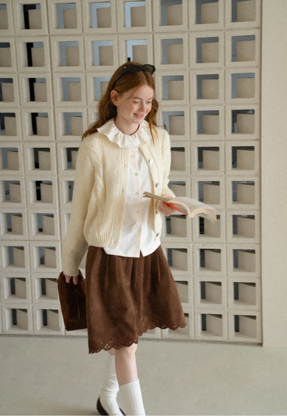 Pleated Skirt with Laser Cut Floral Hem