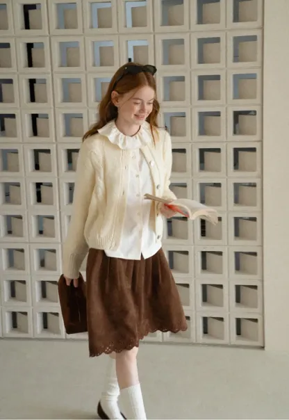 Pleated Skirt with Laser Cut Floral Hem