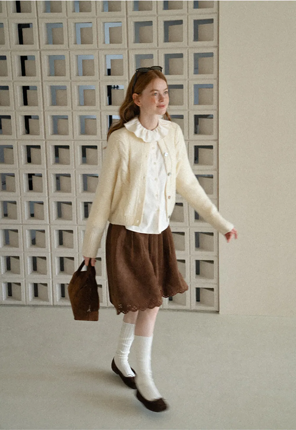 Pleated Skirt with Laser Cut Floral Hem