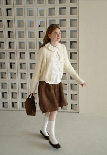 Pleated Skirt with Laser Cut Floral Hem