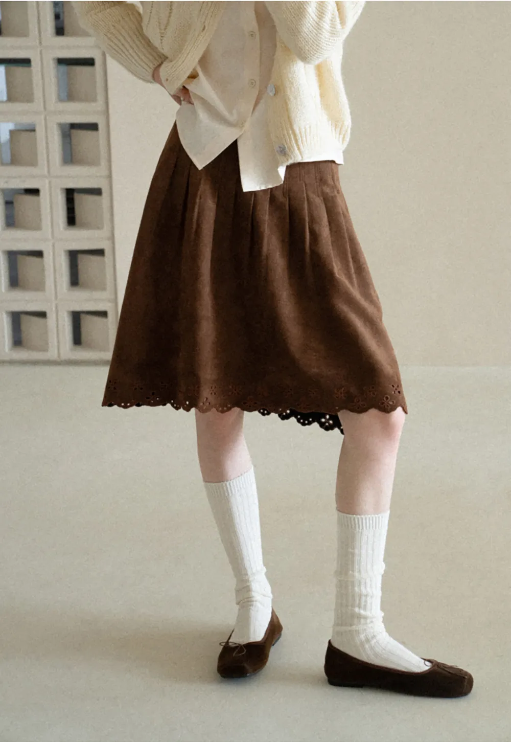 Pleated Skirt with Laser Cut Floral Hem