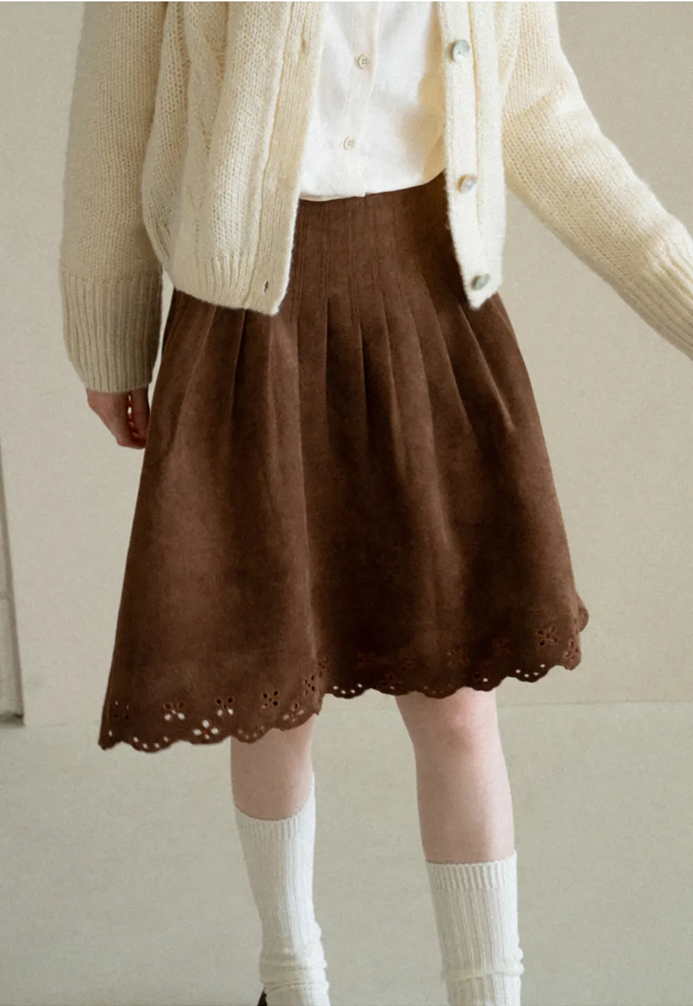 Pleated Skirt with Laser Cut Floral Hem