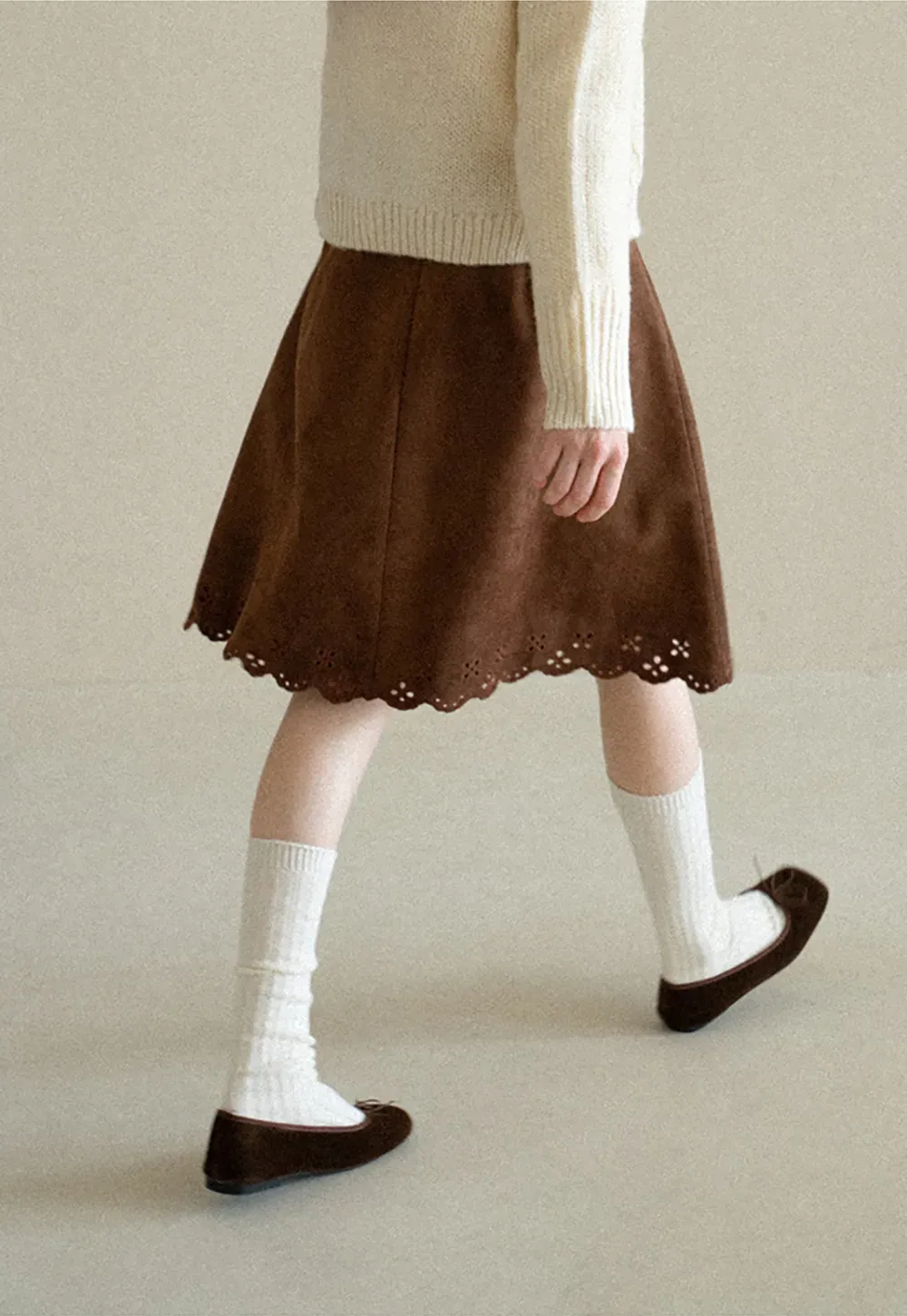 Pleated Skirt with Laser Cut Floral Hem