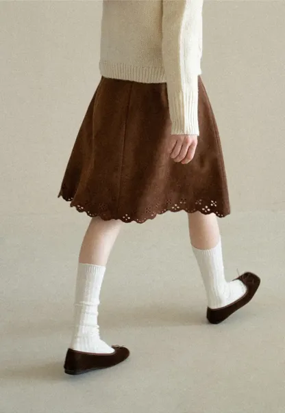 Pleated Skirt with Laser Cut Floral Hem