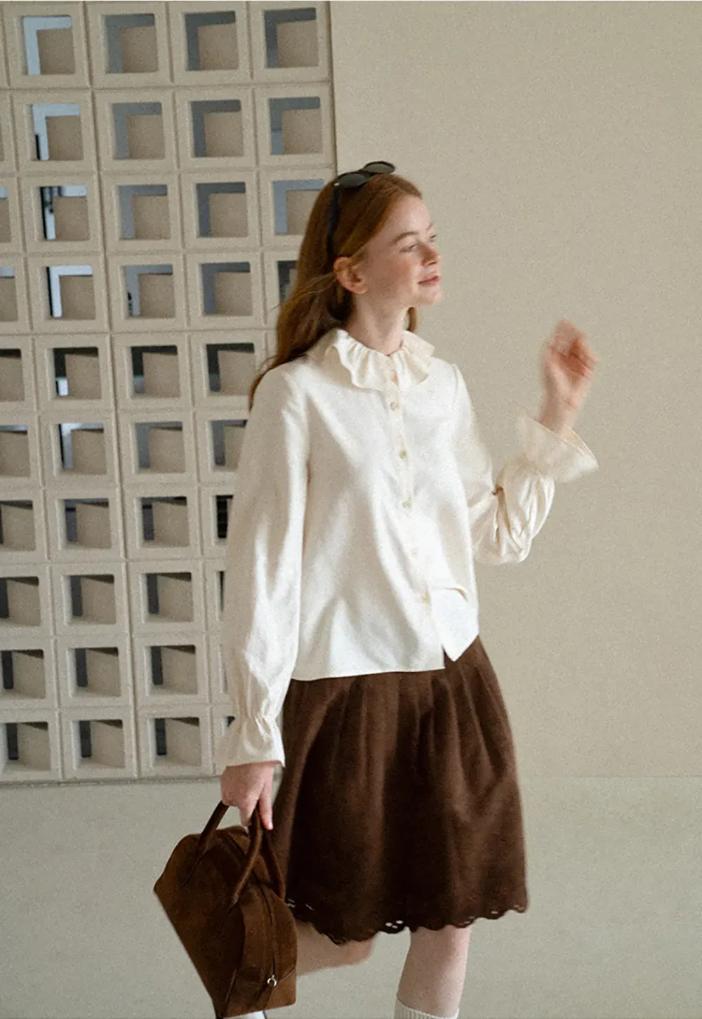 Pleated Skirt with Laser Cut Floral Hem