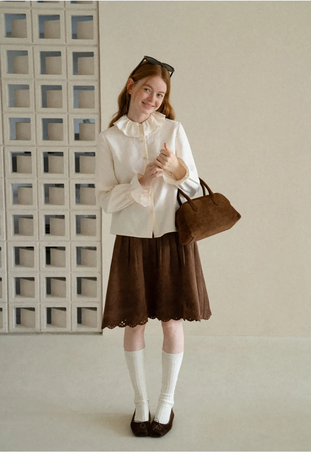 Pleated Skirt with Laser Cut Floral Hem