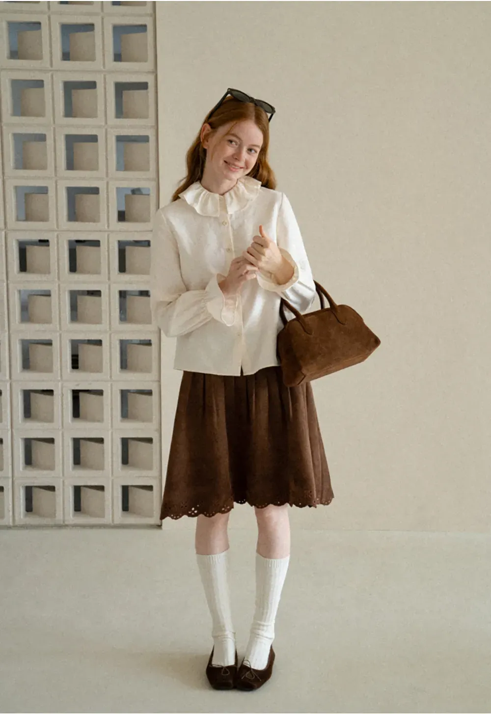Pleated Skirt with Laser Cut Floral Hem