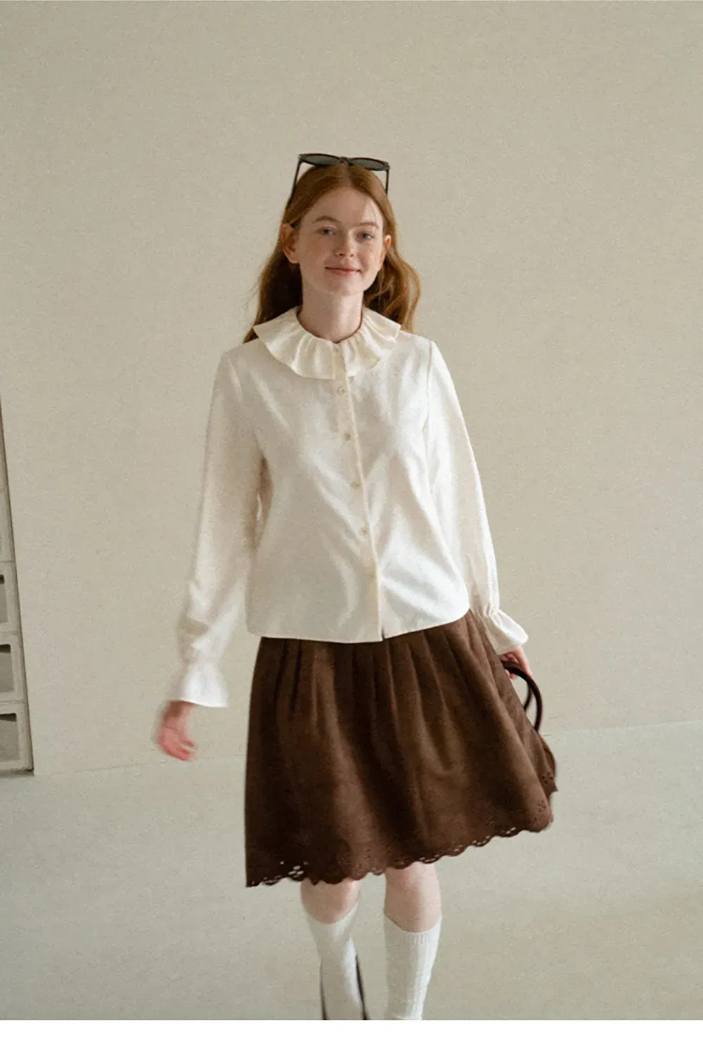 Pleated Skirt with Laser Cut Floral Hem