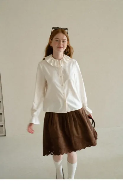 Pleated Skirt with Laser Cut Floral Hem