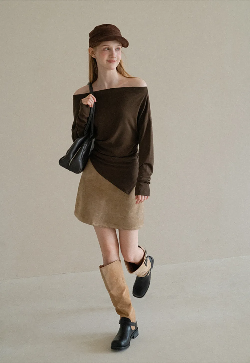 Suede Mini Skirt with Belted Waistband