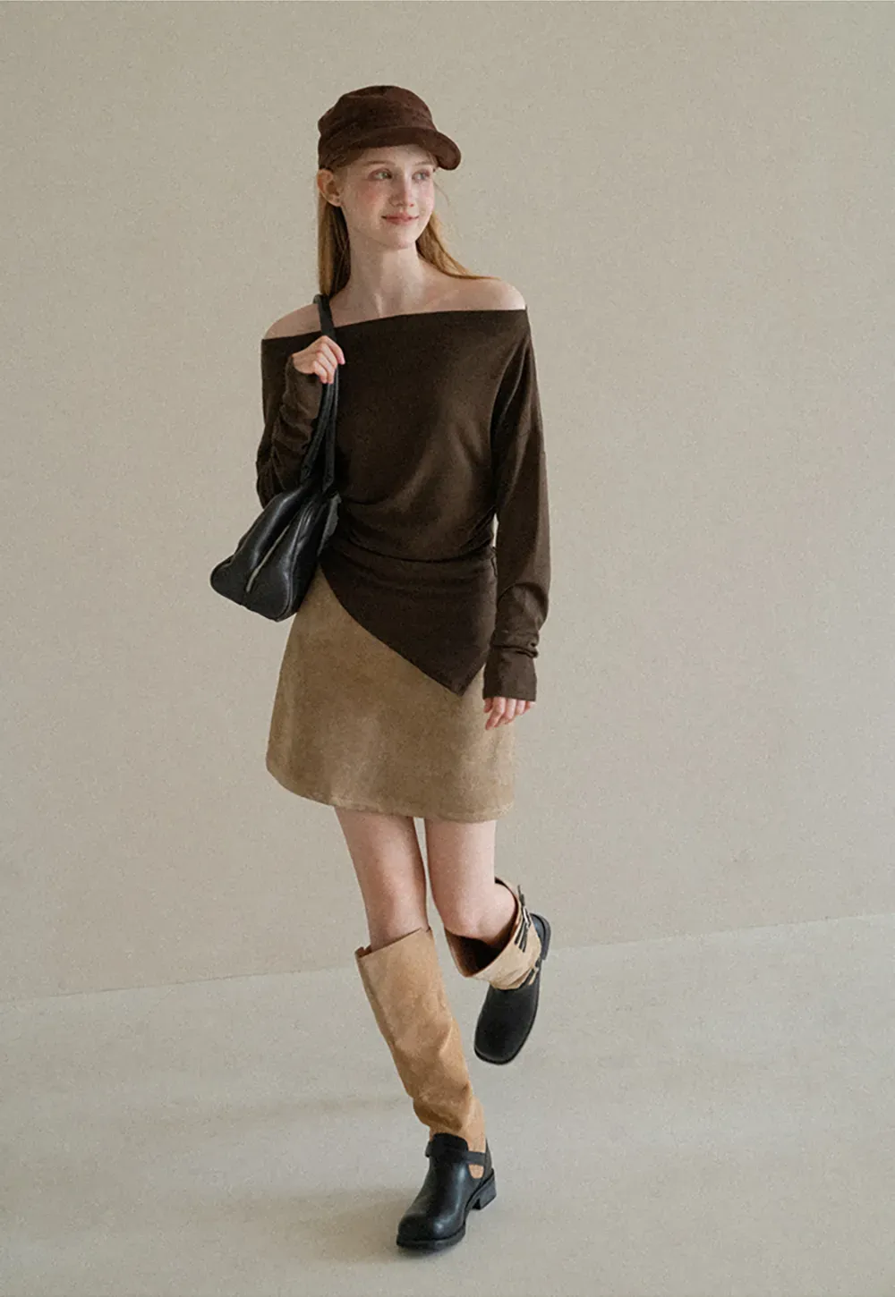 Suede Mini Skirt with Belted Waistband