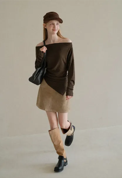 Suede Mini Skirt with Belted Waistband