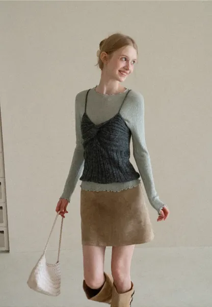 Suede Mini Skirt with Belted Waistband
