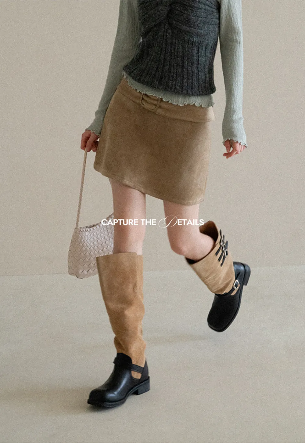 Suede Mini Skirt with Belted Waistband