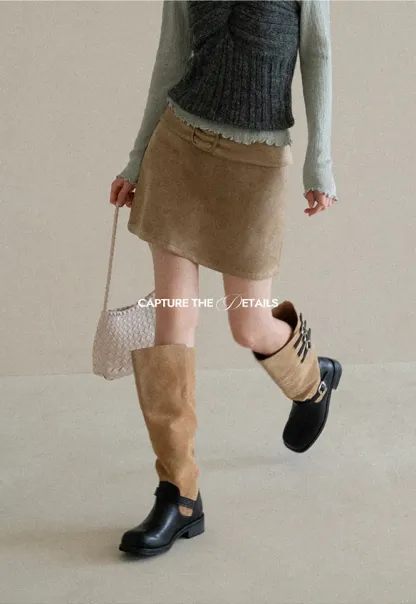 Suede Mini Skirt with Belted Waistband