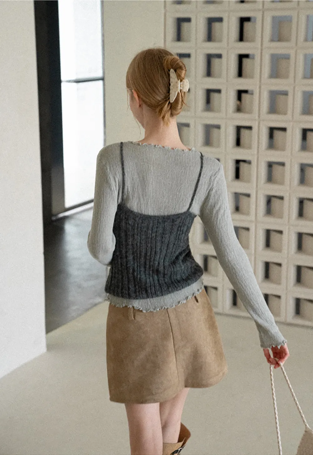 Suede Mini Skirt with Belted Waistband