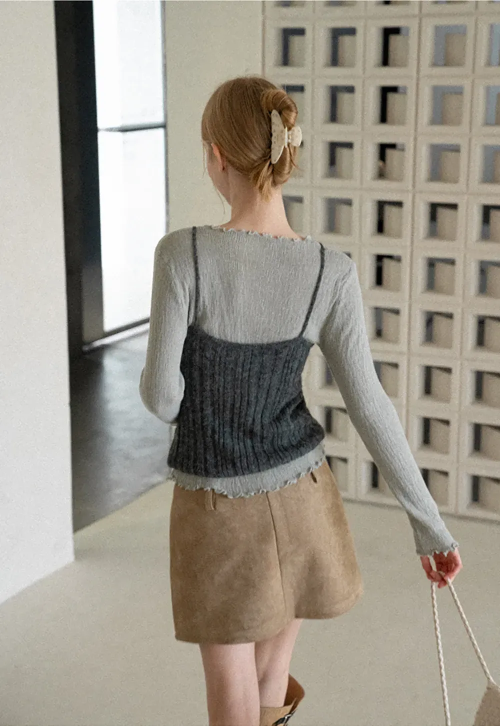 Suede Mini Skirt with Belted Waistband