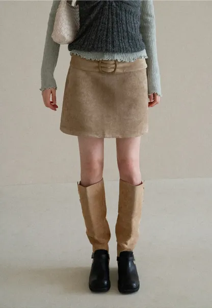 Suede Mini Skirt with Belted Waistband