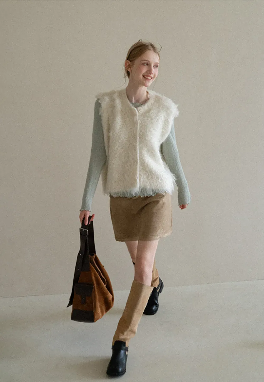 Suede Mini Skirt with Belted Waistband