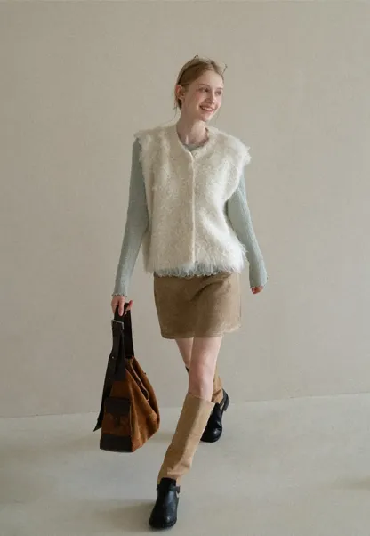 Suede Mini Skirt with Belted Waistband