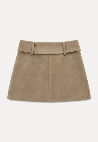 Suede Mini Skirt with Belted Waistband