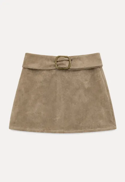 Suede Mini Skirt with Belted Waistband
