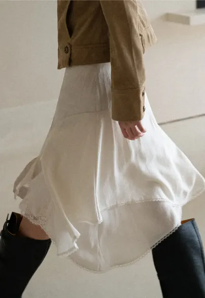 Lace Trim Flared Midi Skirt