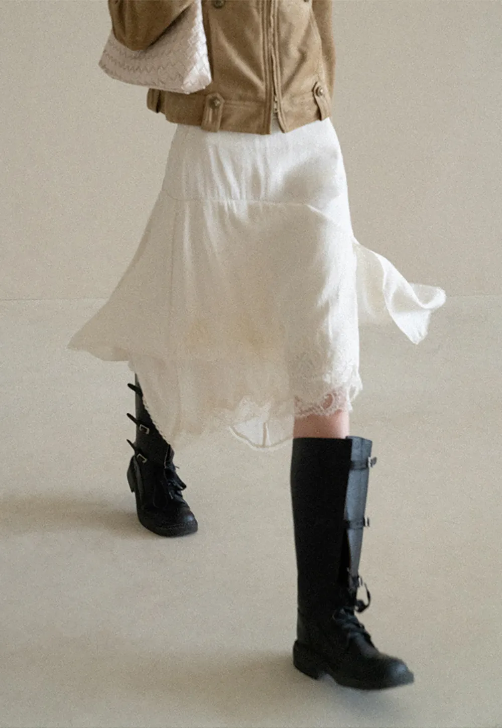 Lace Trim Flared Midi Skirt