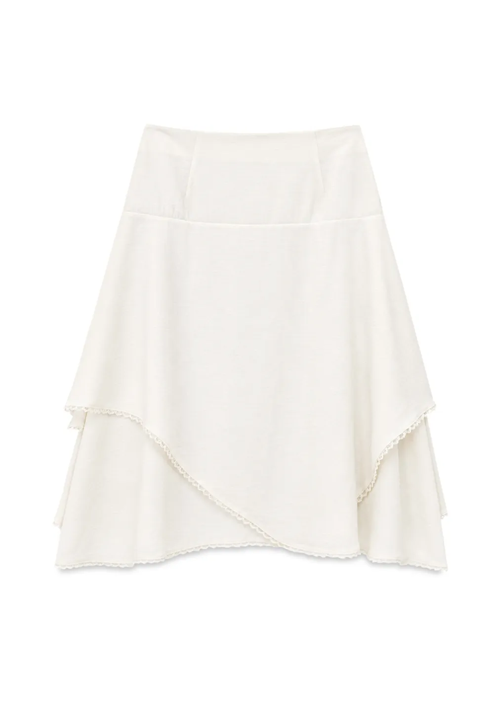 Lace Trim Flared Midi Skirt